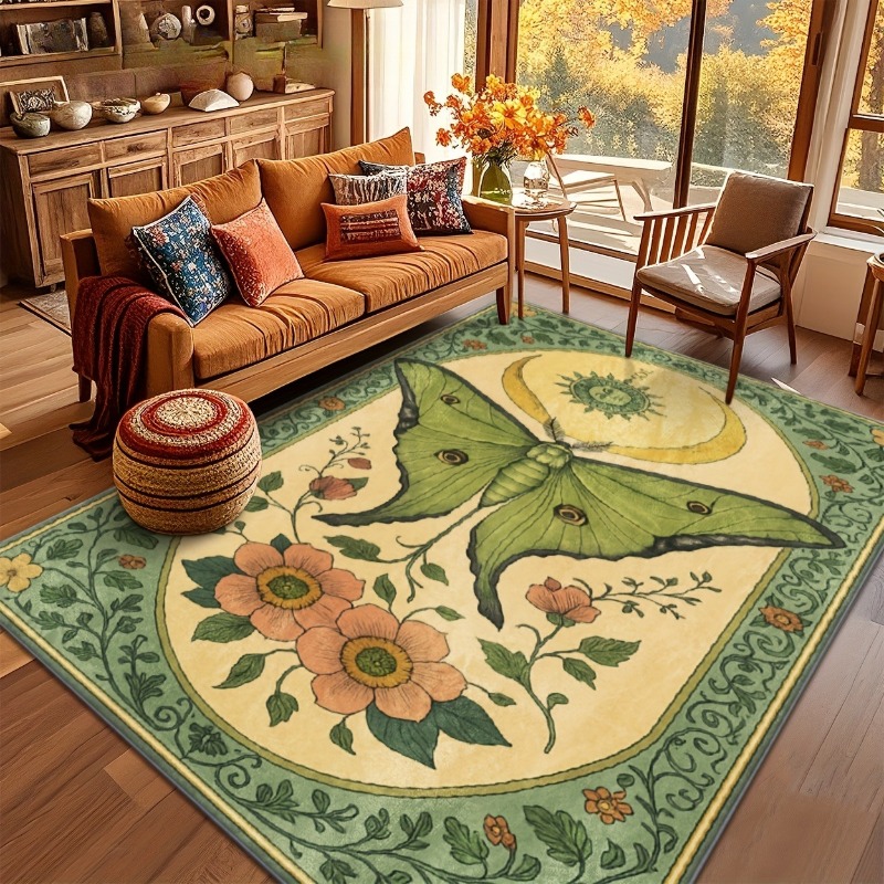 Commercial Printing Format - Boho Schmetterling Mond Blumenmuster Teppich Flanellteppich